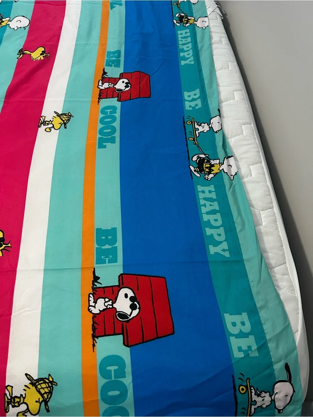 Peanuts sheet set (fitted/flat) Striped Snoopy & Woodstock Print Full Size 2014